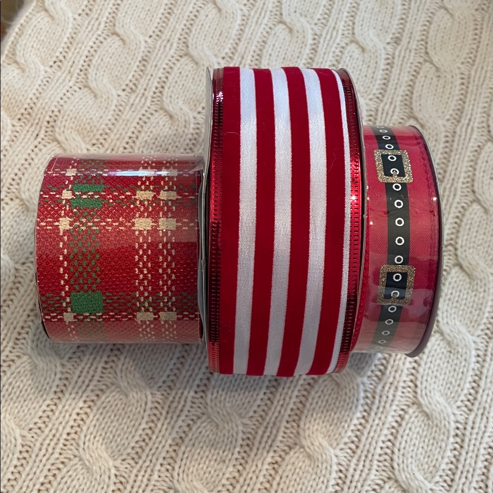 NWT Christmas Red Ribbon Set 60+ feet 3 spools